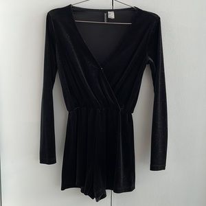 Black Sparkly Long Sleeve Romper w/ Shorts